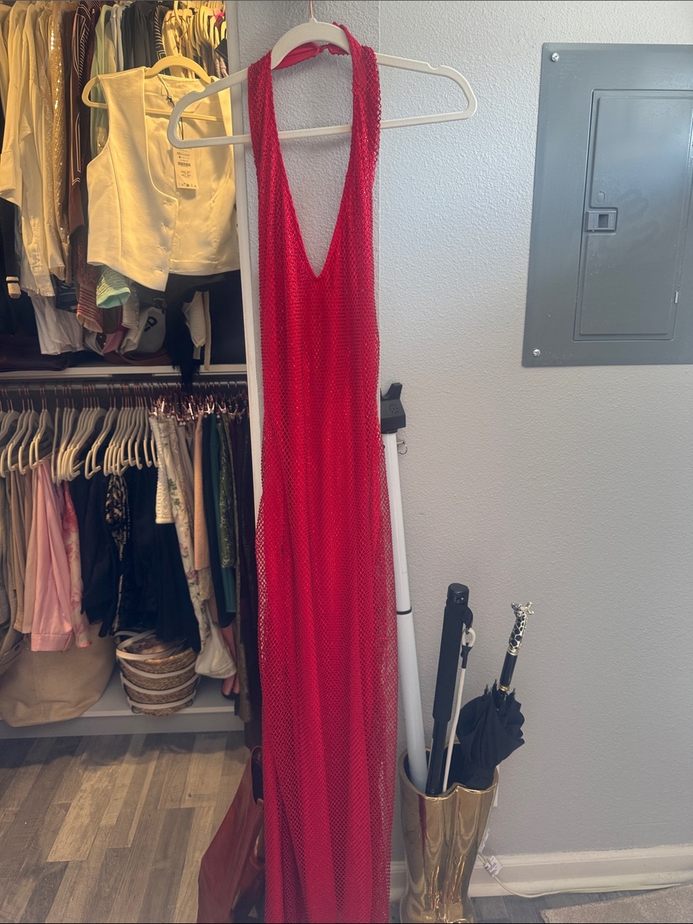 Red Halter Mesh Maxi Dress - Elegant Women’s Evening Gown